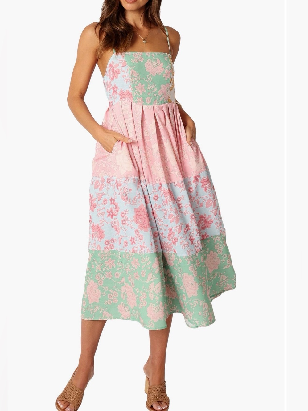 NWT Petal & Pup Floral Tiered Midi Dress in Pastel Pink & Mint size Small #1131
